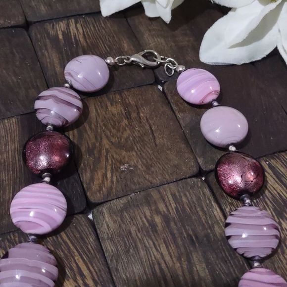 Women's Purple, Pink, and Silver Beaded Necklace - Picture 2 of 5